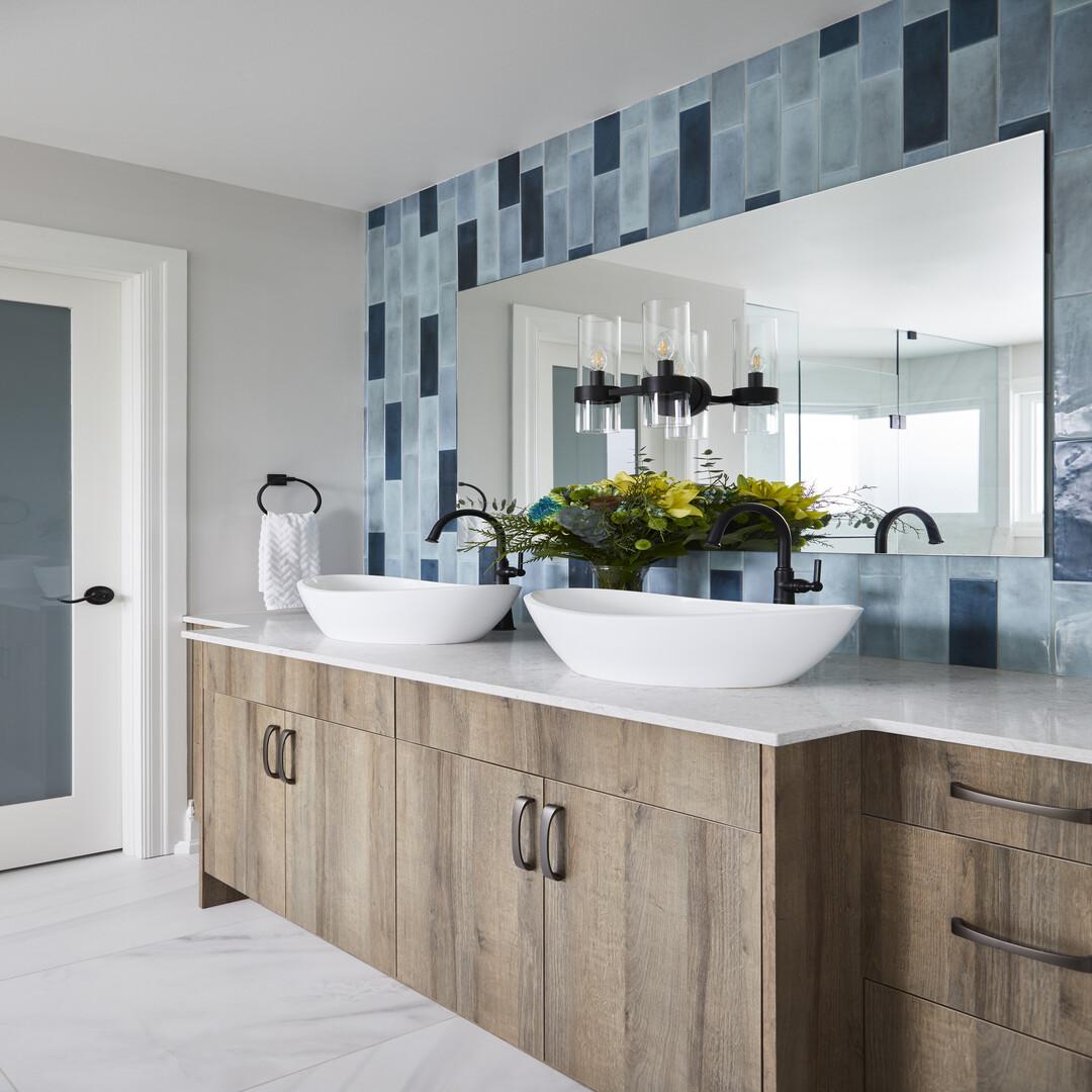Bathroom Vanity with Vessel Faucet and Matte Black Finishes
