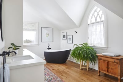 Bathroom with black standing tub renovation in Markham