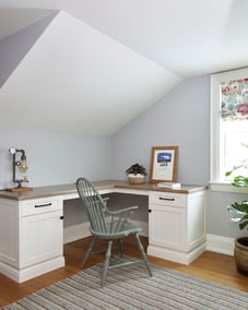 Built-in desk with drawers in office space renovation in markham