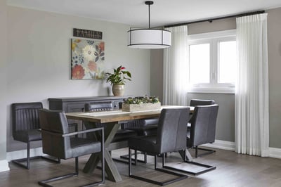 Dining room area in Markham home renovation near window with drapes