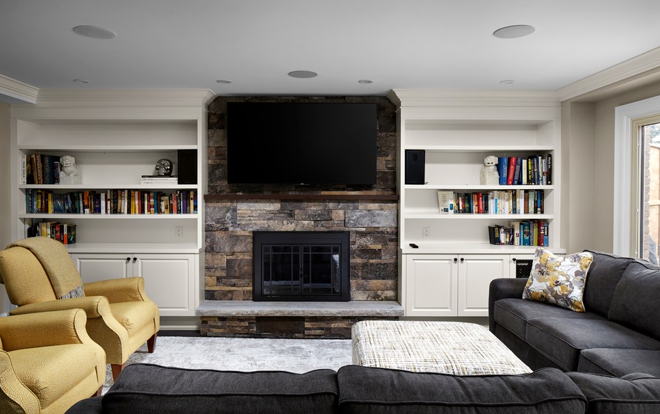 Family Room Fireplace and Built-In Shelving Surround