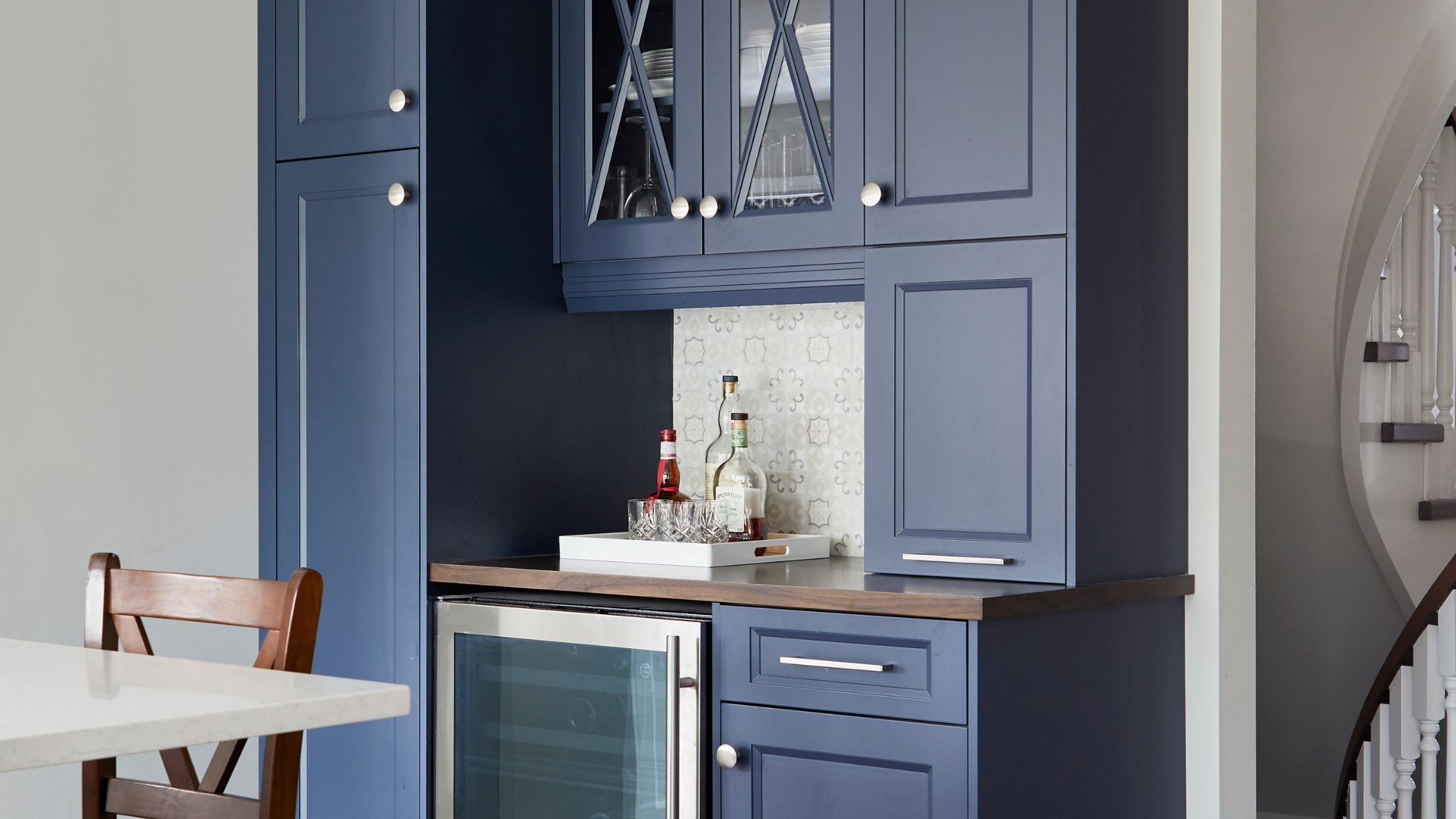 hale navy cabinets in markham kitchen renovation and bar station