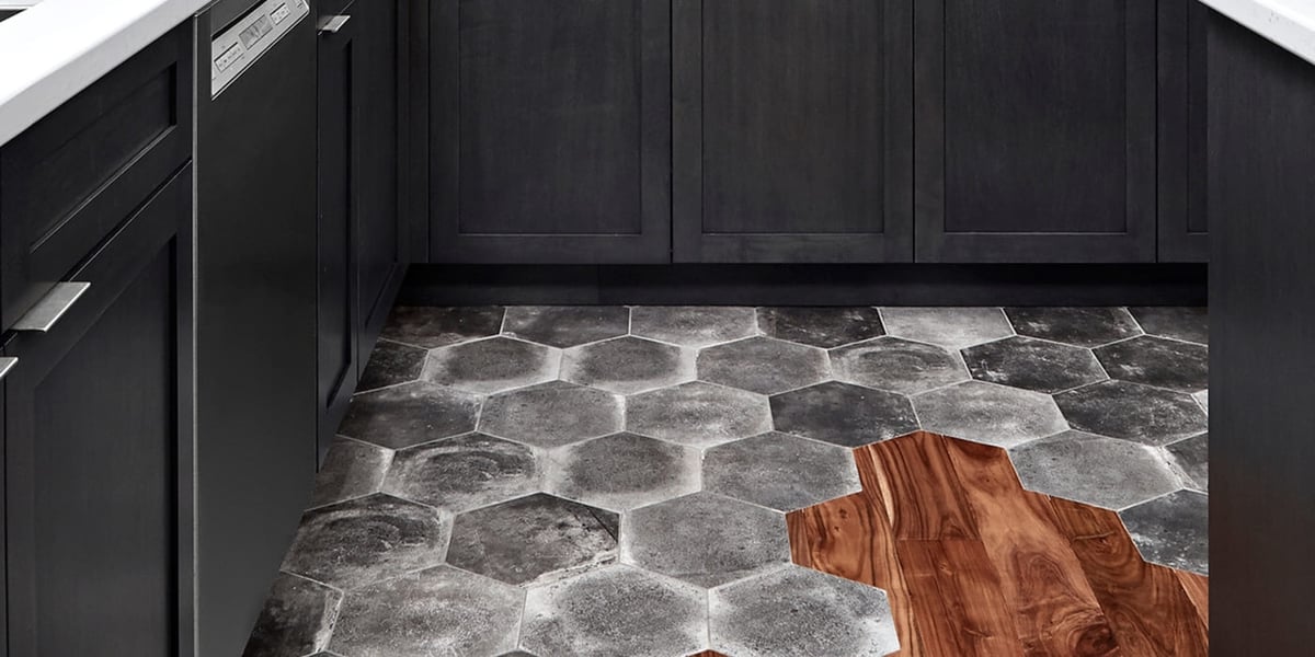 Markham kitchen renovation with hexagonal tile over wood flooring