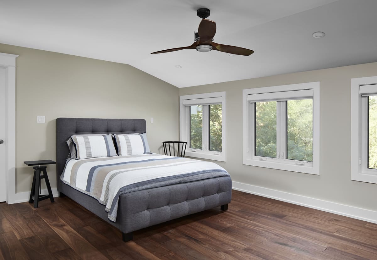 Primary bedroom with hardwood flooring in Markham, Ontario renovation