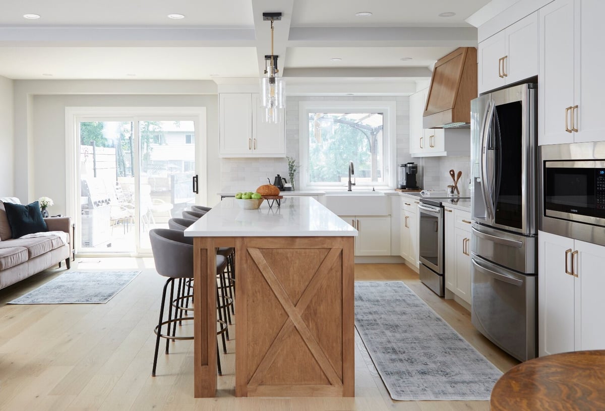Side view of galley kitchen with white shaker cabinets in Markham-1