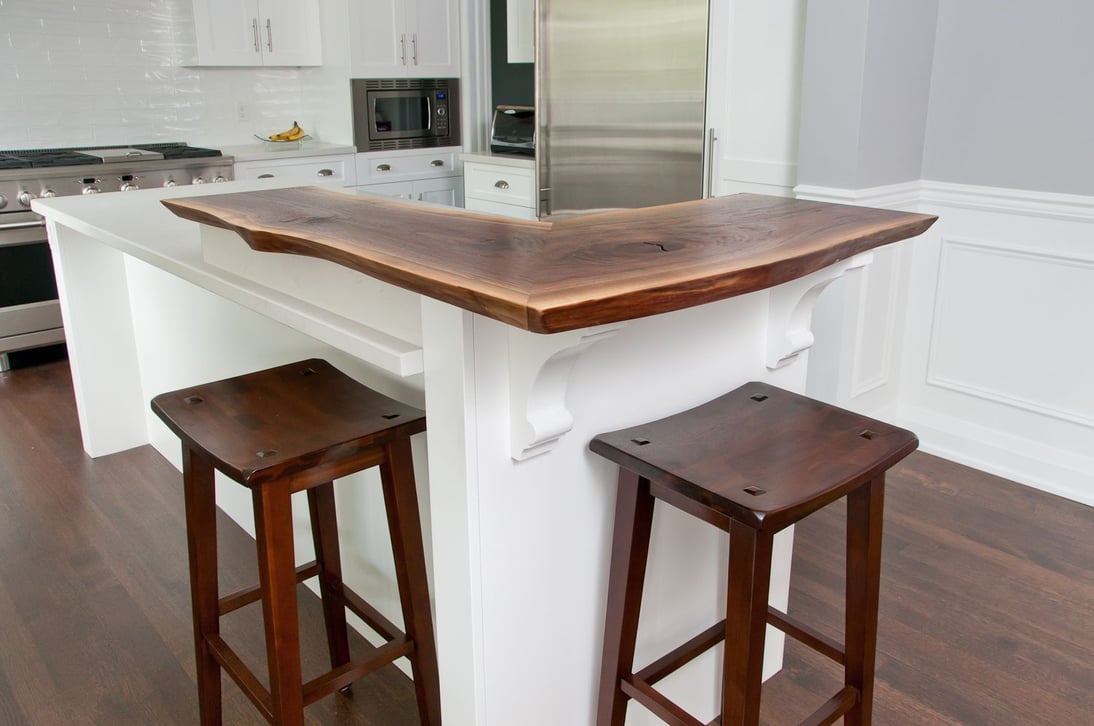 custom live edge wood island design piece in markham kitchen renovation