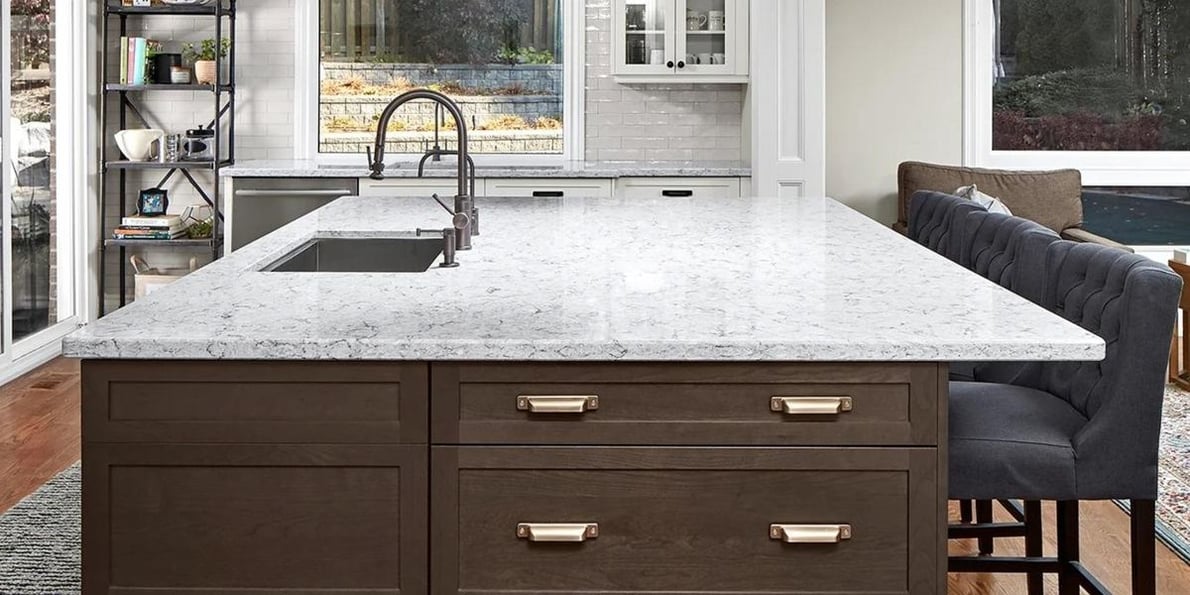 Kitchen island countertops with sink and built-in cabinets