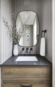 powder room with porcelanosa wall mosaic tile spiga noir topo