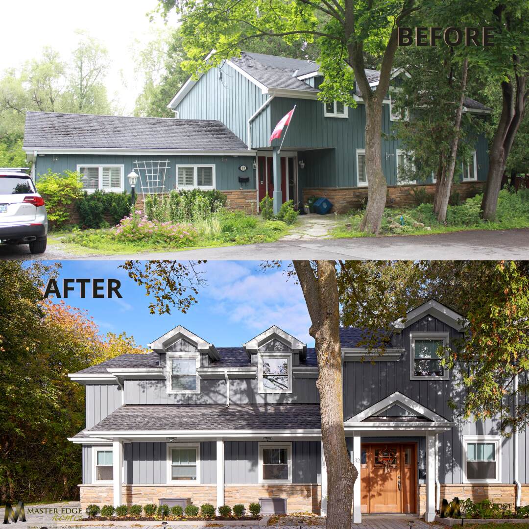 BEFORE & AFTER blue house exterior in markham on