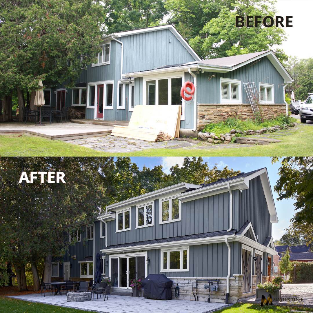 BEFORE & AFTER blue house exterior in markham on1