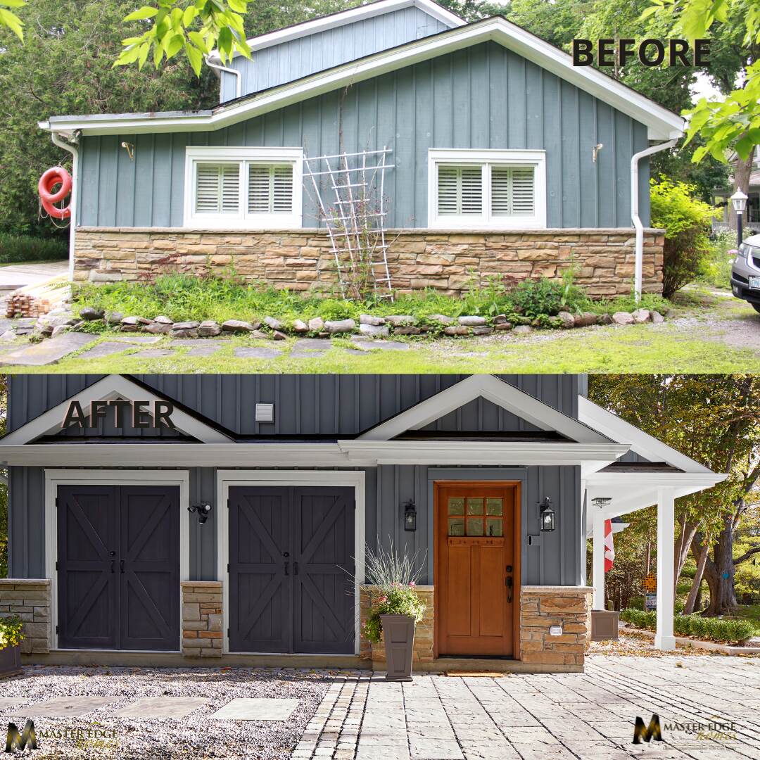 BEFORE & AFTER blue house exterior in markham on2