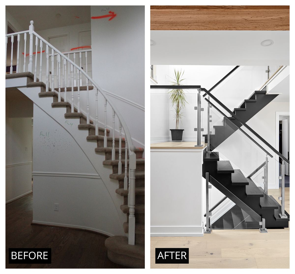 before and after transformation of staircase in markham ontario