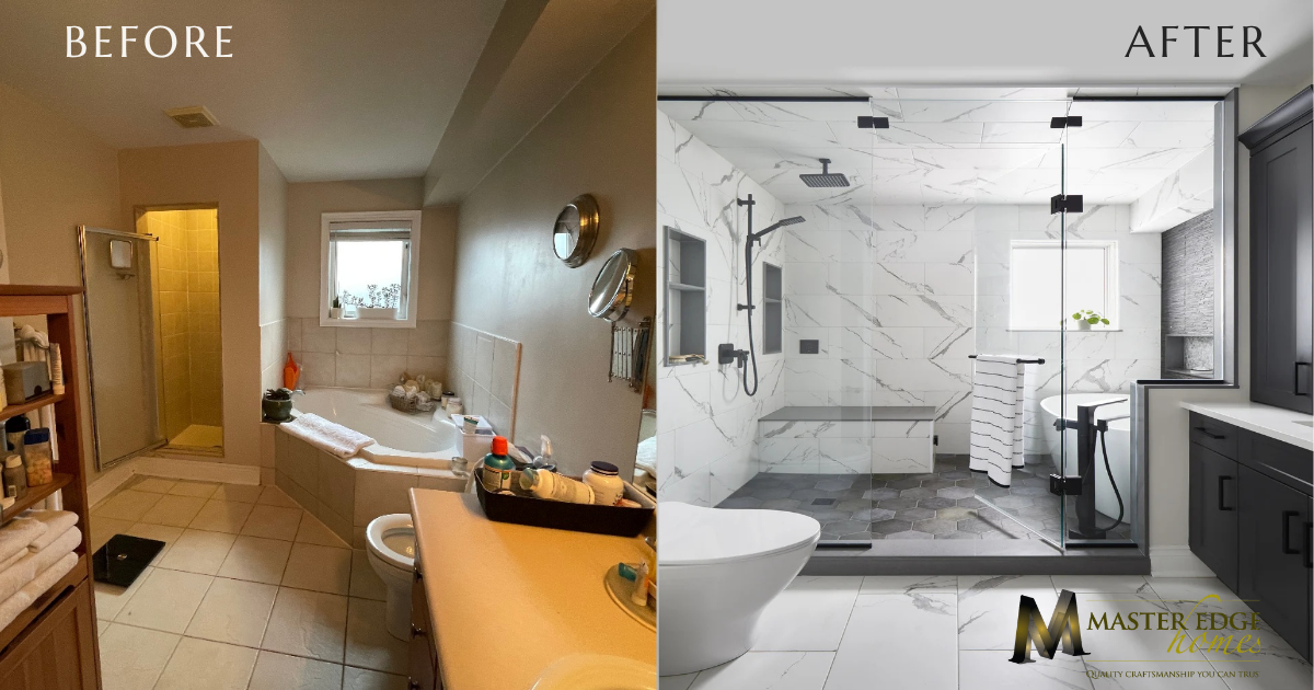 before and after-three different bathrooms