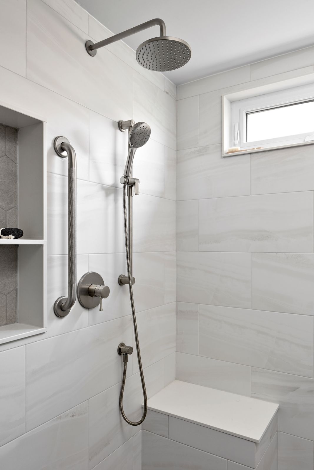 waterfall shower head and window in bathroom renovation in markham waterfall shower head and window in bathroom renovation in markham